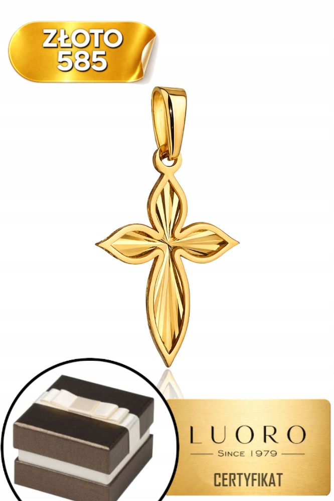 Přívěsek Zlatý 585 14K Diamantový Křížek 21 MM Elegantní Klasika
