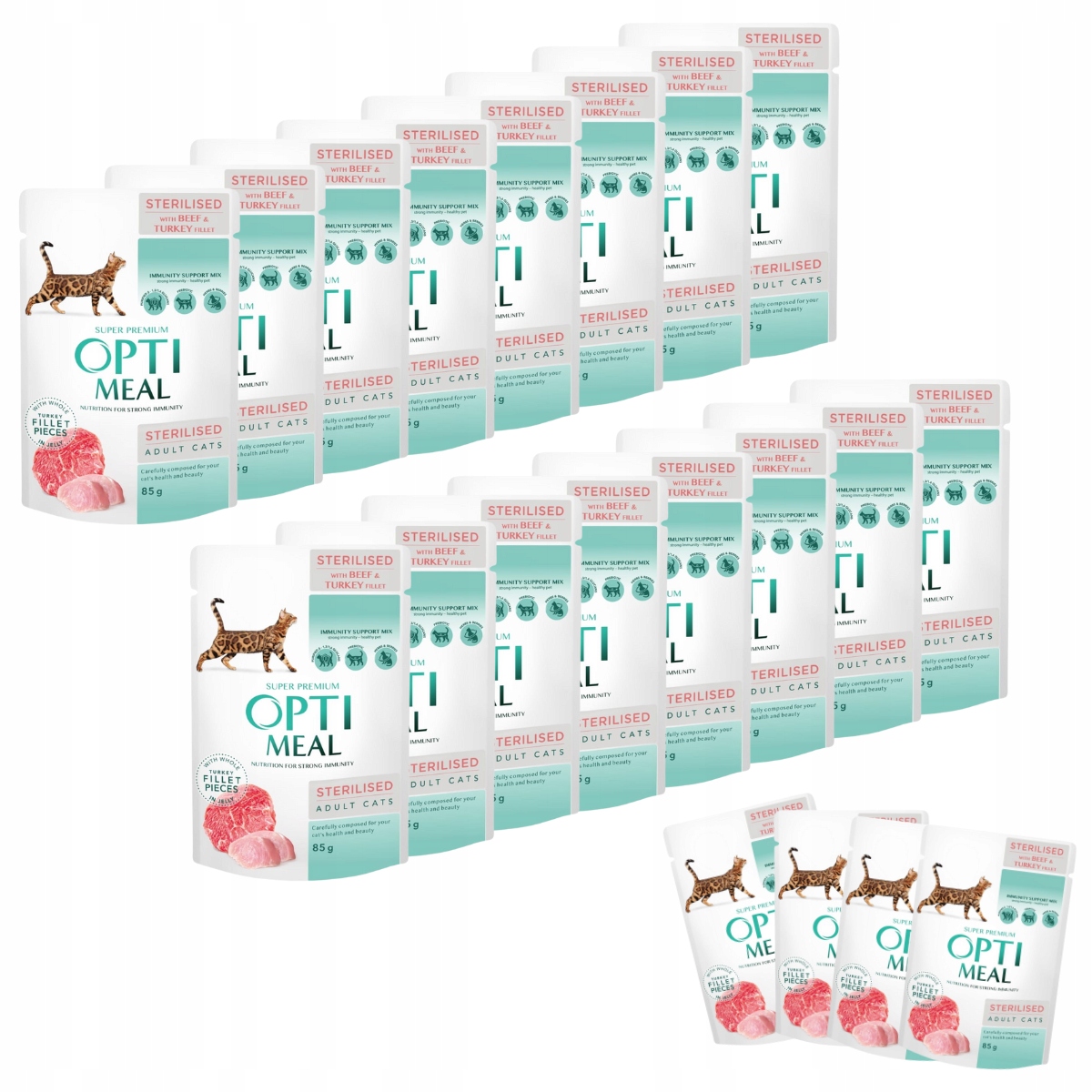 Levně Vlhké krmivo pro kočky 48 x 85 g s hovězím a krůtím masem Optimeal