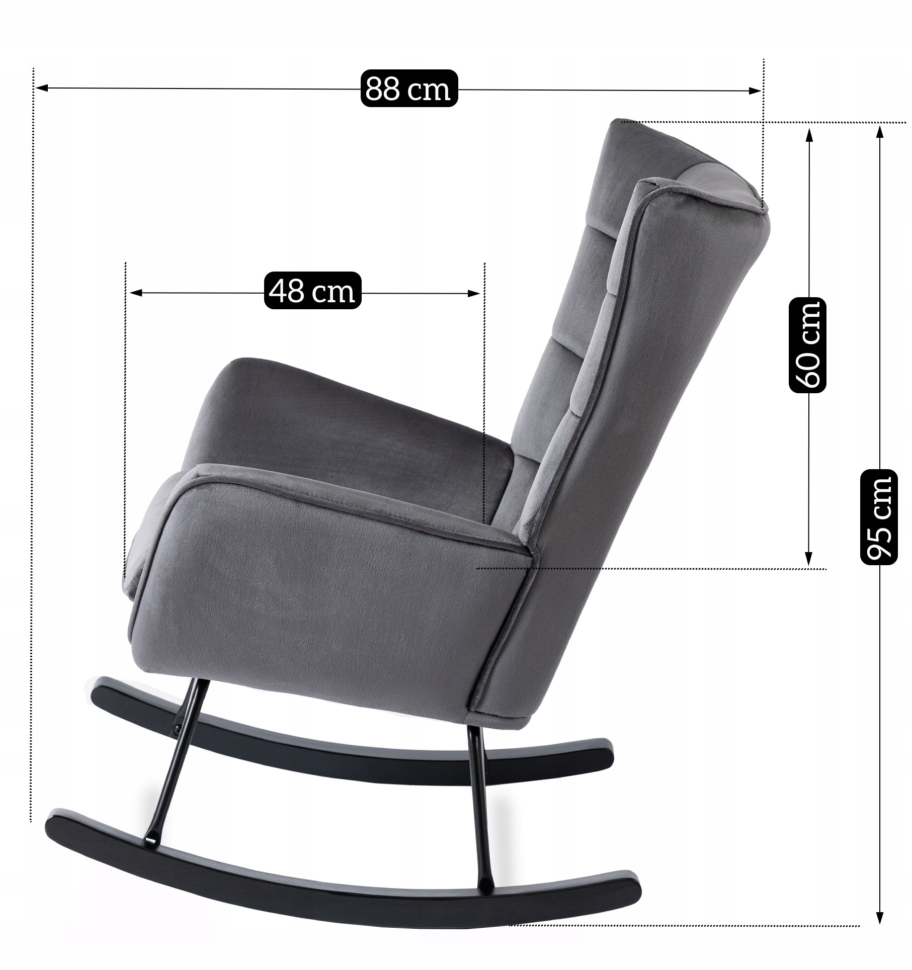 Fotel Uszak Bujany Wypoczynkowy Welurowy Salon Loft Velvet Szary JACKSON Szerokość siedziska 49 cm