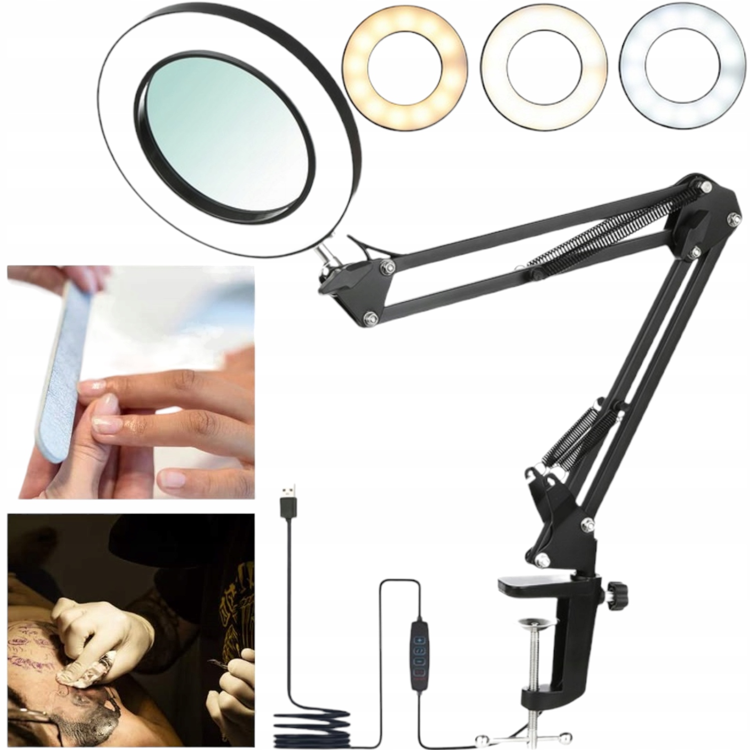LAMPA Z LUPĄ LED KOSMETYCZNA DERMATOLOGICZNA USB