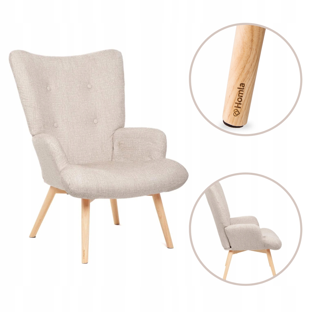 Fotel do salonu uszak MOSS POP - beżowy - WYPOCZYNKOWY WYGODNY HOMLA