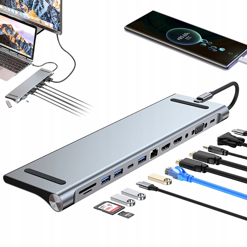 Stacja Dokująca Do Laptopa Usb C 12w1 Podwójny Hub Hdmi Dp Ethernet 4K