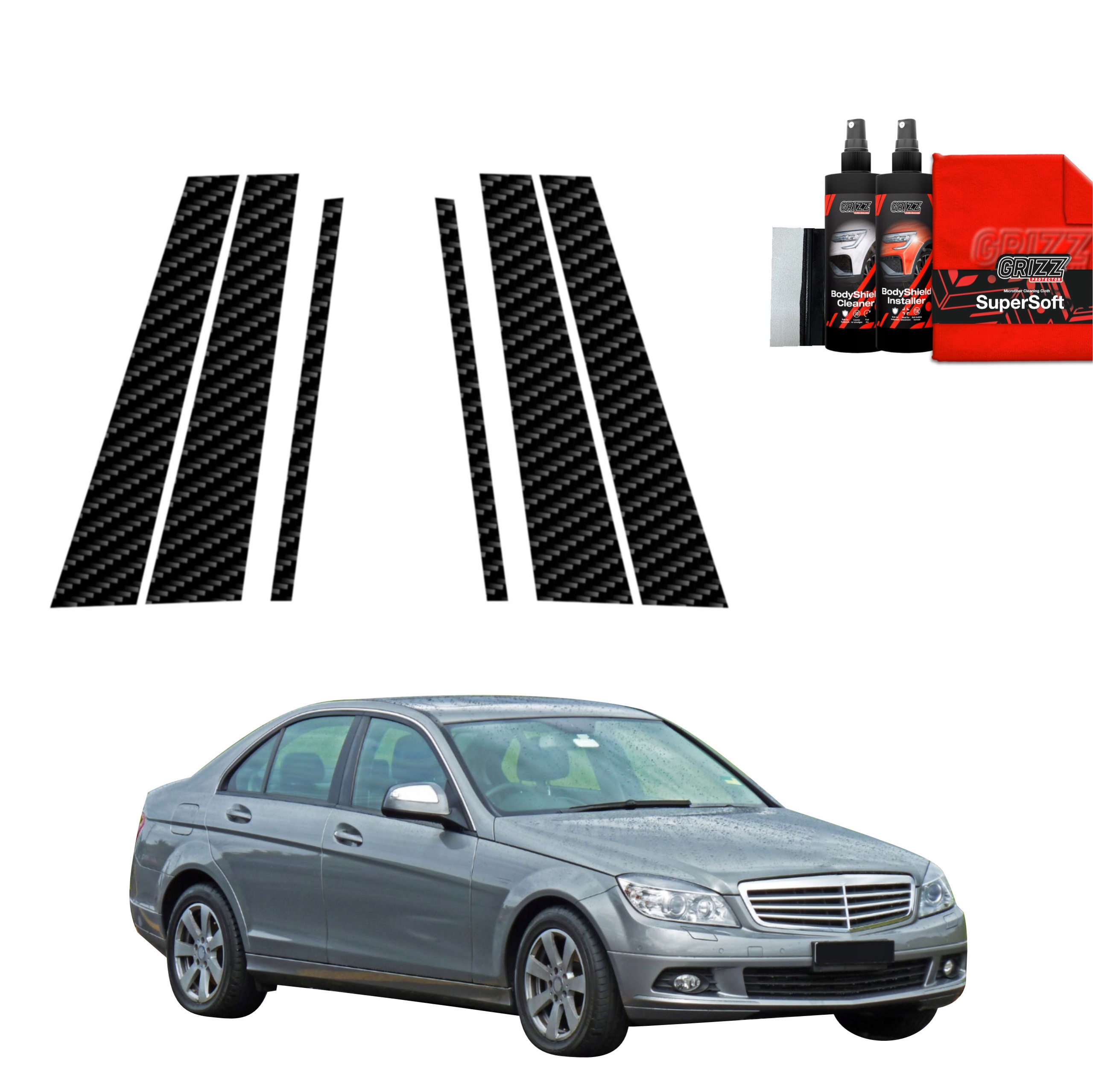 6v1 Fólie na sloupky pro Mercedes C třídy W204 Sedan (2007-2011)