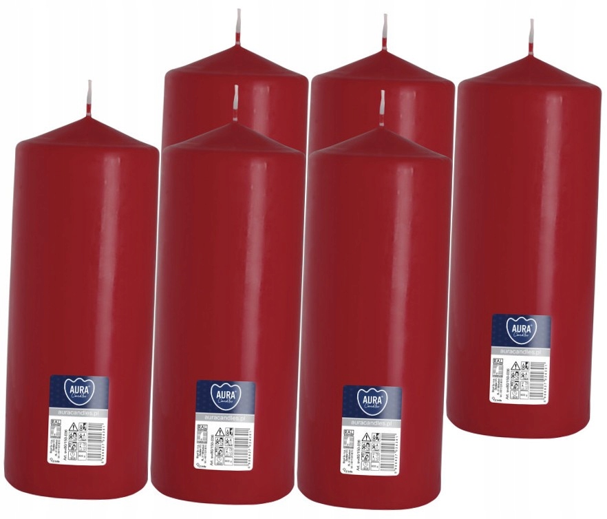 6X Burgundská Velká válcová svíčka bez zápachu Parafínová Svíčka 20CM 90H