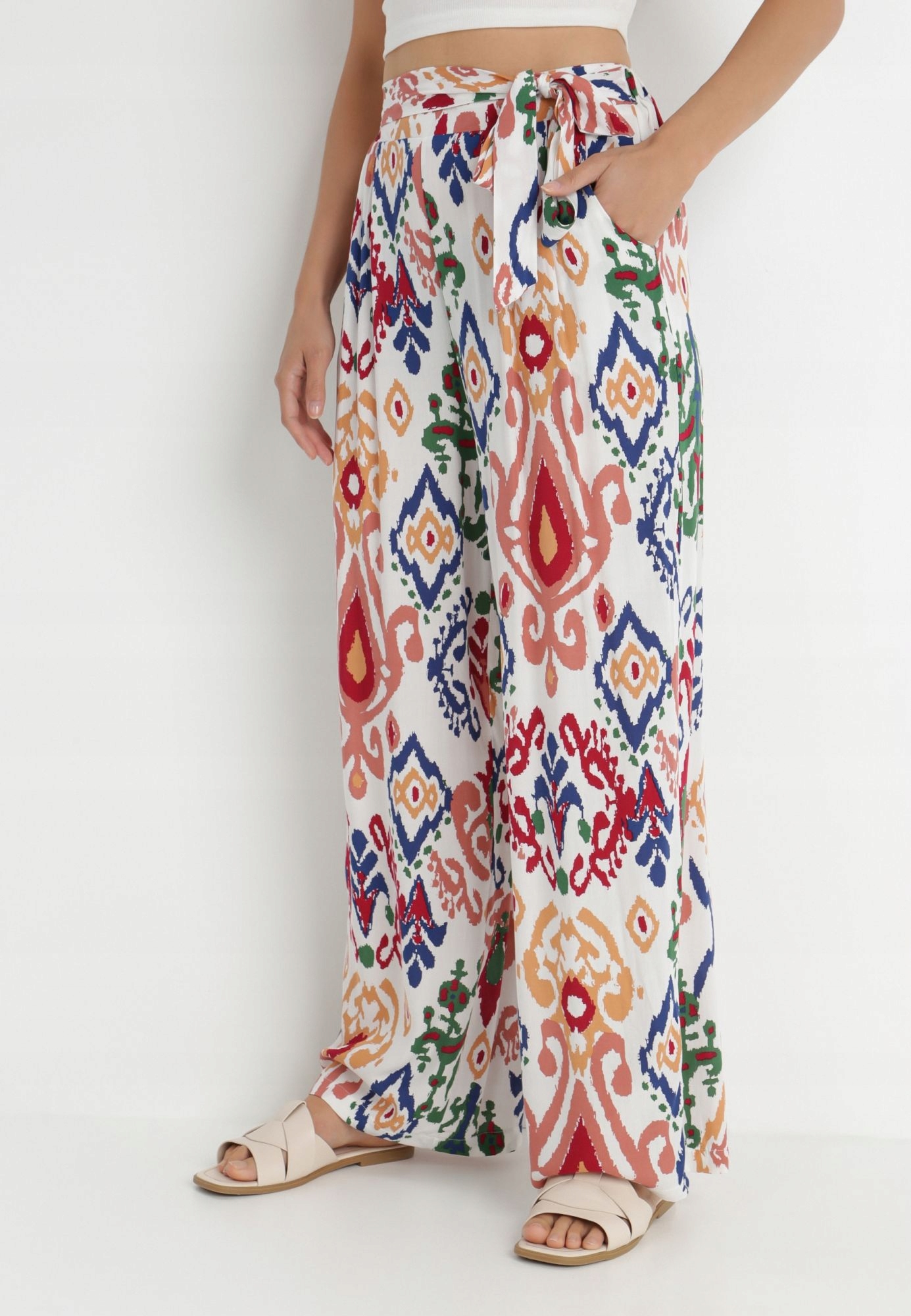 Kalhoty Casual Bílé Široké s Viskózou Casual Trendové Boho Born2be XL