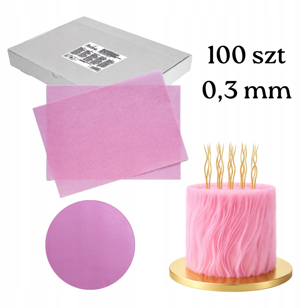 Papier Waflowy Różowy Cienki Baby Pink Wafer Paper 0,30 MM A4 100 Arkuszy