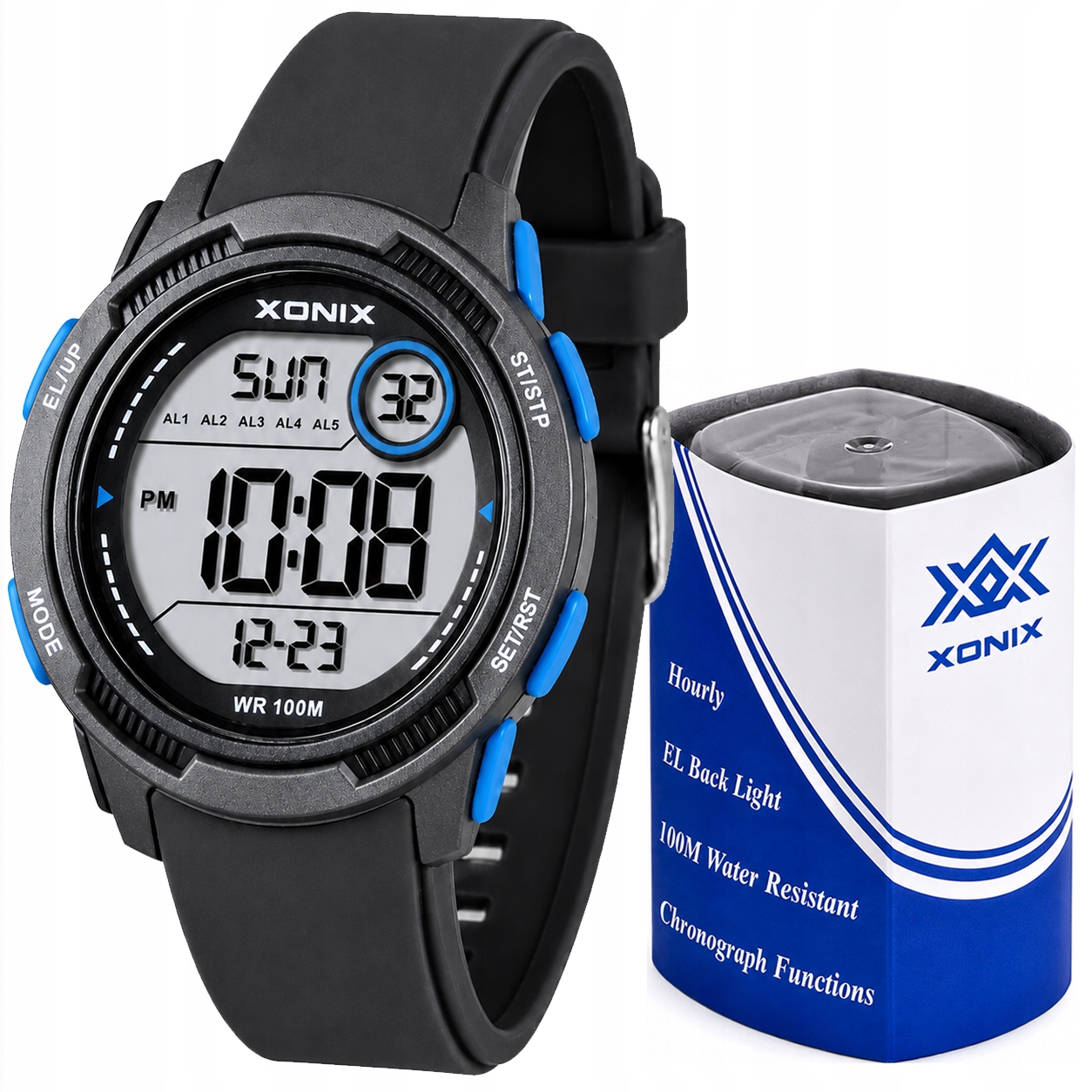 Digitální hodinky Xonix černé 10ATM LCD alarm stopky sportovní časovač Dbf 005