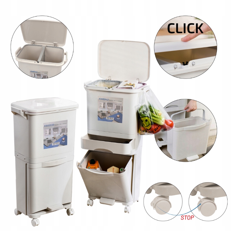 Kosz do segregacji odpadów domowy Kwb 56L 3 Komory