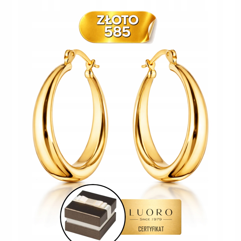 Náušnice Zlaté 585 14K Kola Široká Lišta Anglické Zapínání 22 MM