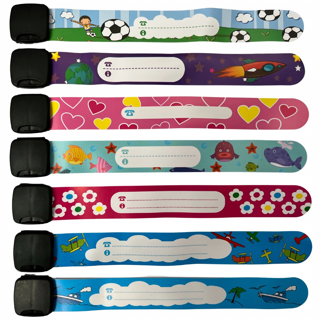 OPASKA BEZPIECZEŃSTA na rękę dla dziecka NA NUMER TELEFONU RODZICÓW Kod producenta OPASKA IDENTYFIKACYJNA DLA DZIECKA