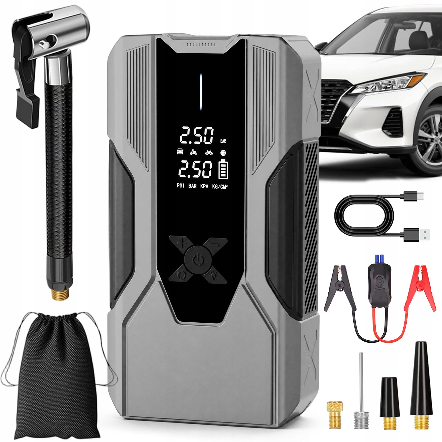 Štartér Jump Starter Booster Automobilu Powerbank 8000MAH S Led Kompresorom