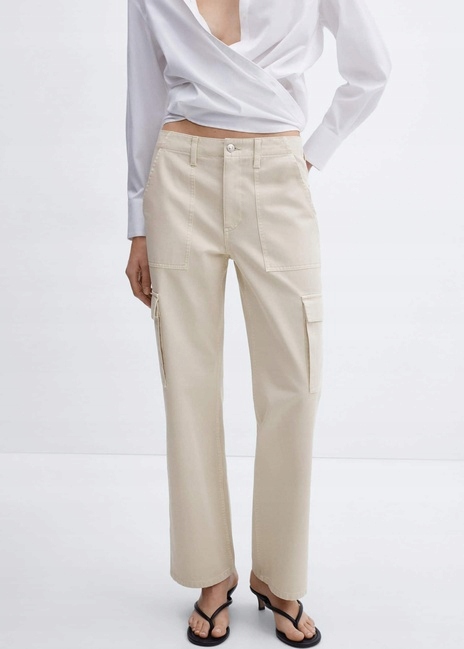 Mango Dámské Baggy Kalhoty Dlouhé Béžové Casual 38FT
