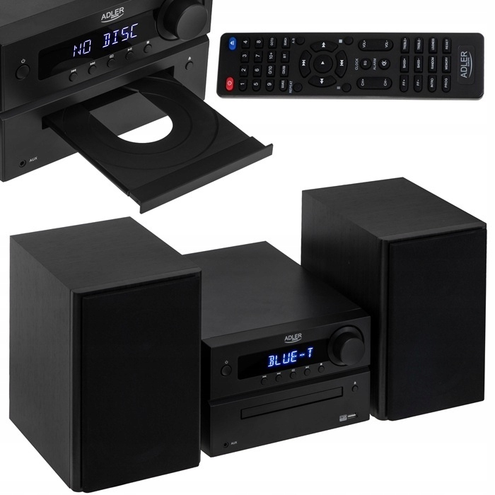 Miniwieża Adler AD1917 50W Bluetooth CD Aux Fm pilot czarna