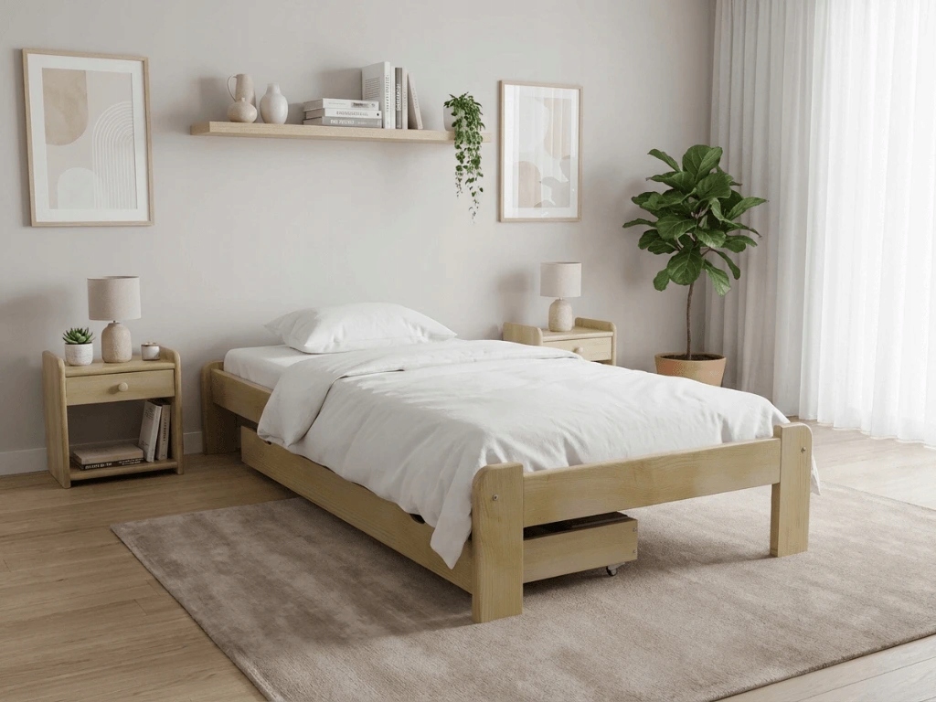 Postel Ada 90×200 cm, borovice bez roštu, matr. Somnia 18 cm