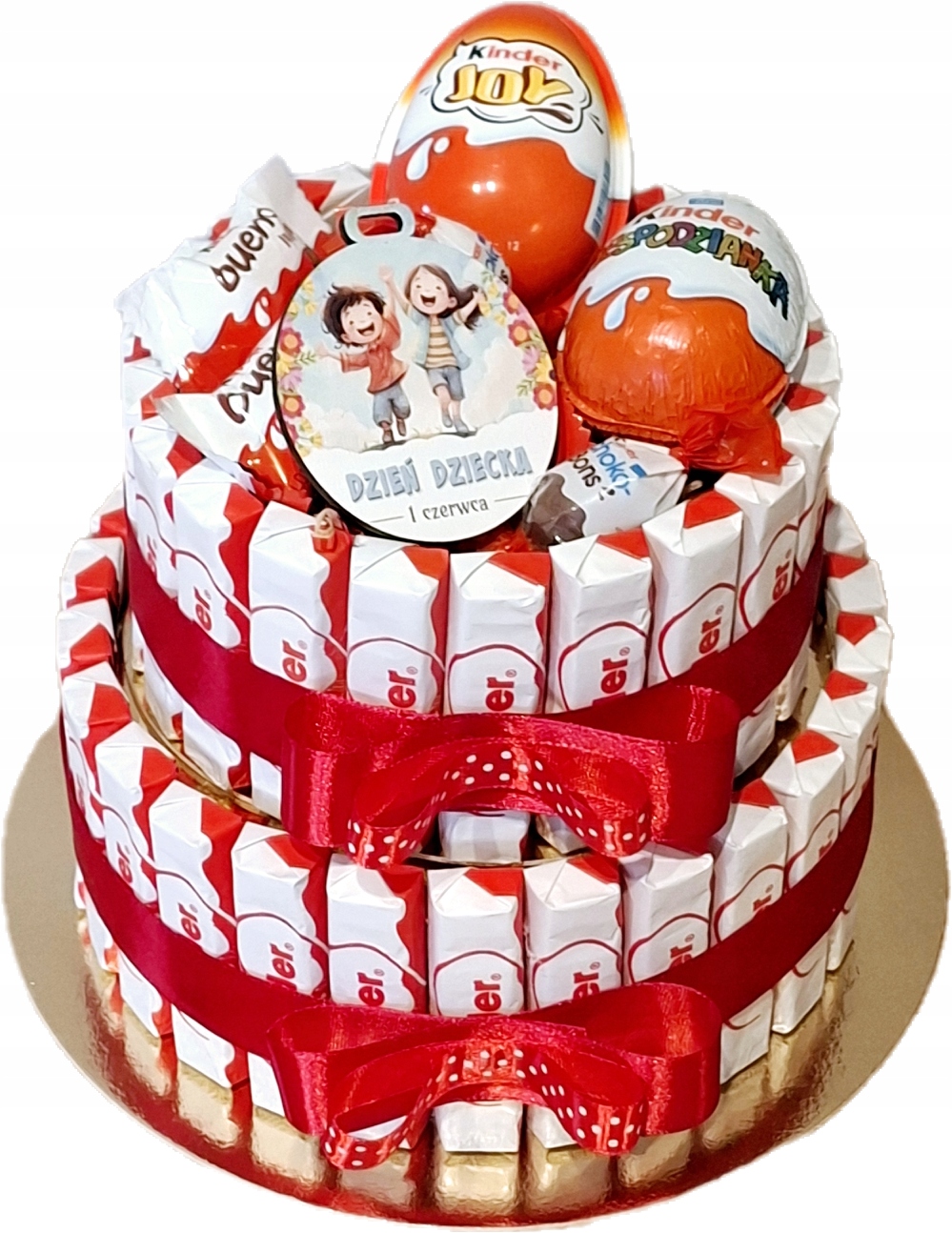 Tort Kinder piętrowy Zestaw Słodyczy Urodziny Słodki Upominek