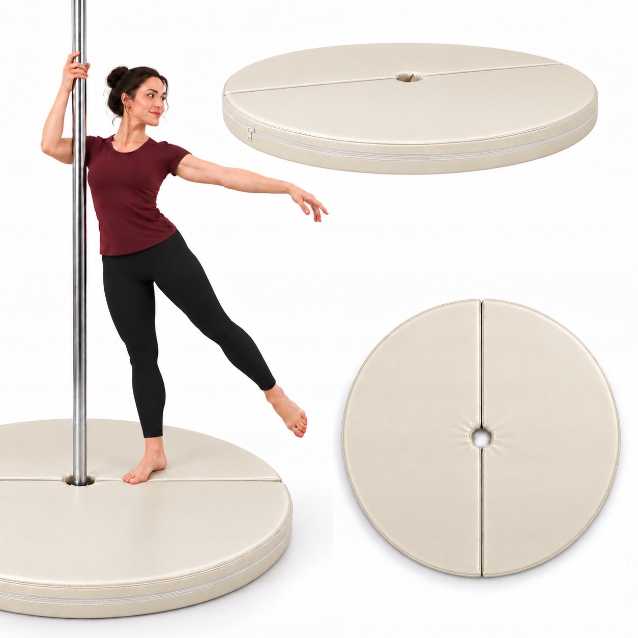 Matrace Pole Dance Zajišťovací Fitness 120x5 cm Bílá Skládací Koženka Suchý Zip