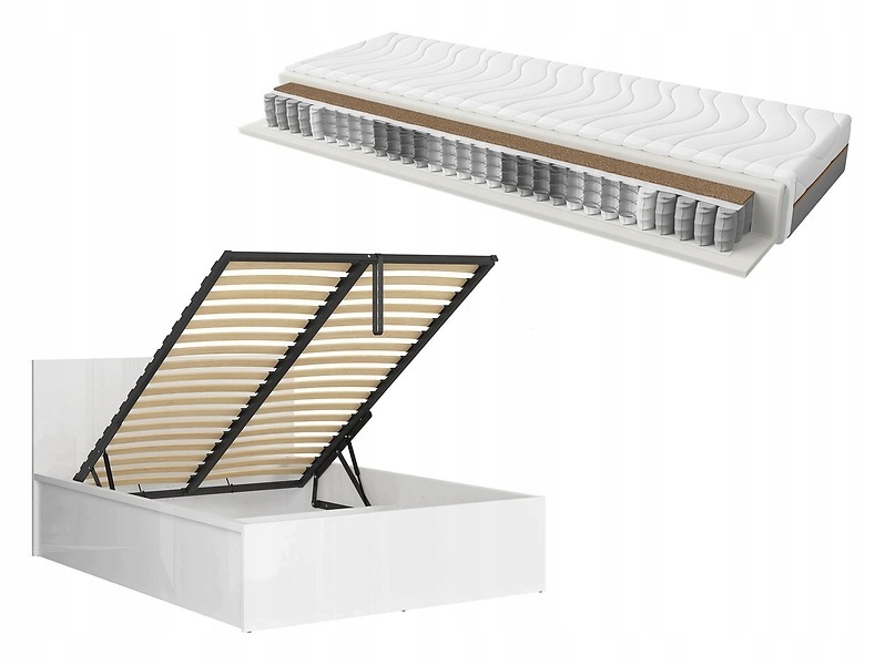 Zestaw łóżko Tetrix biały połysk ze stelażem i materacem Ceres Av 140x200