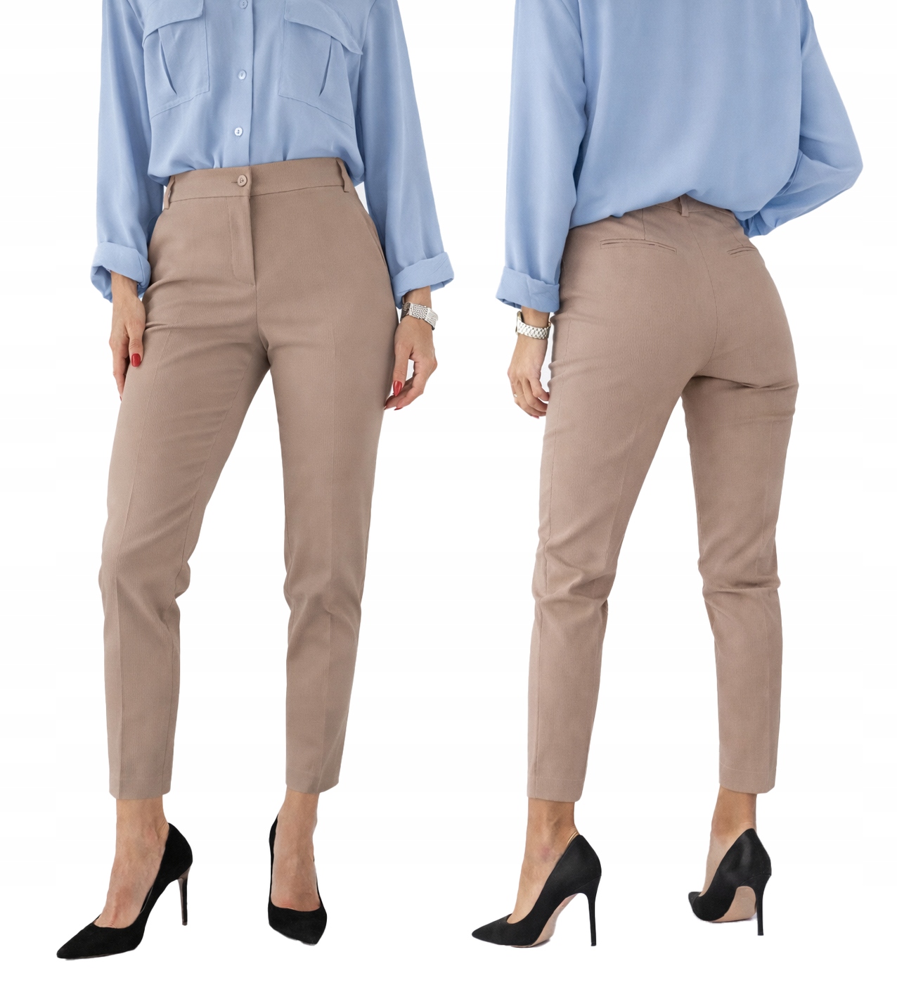 Dámské kalhoty Sigma 7/8 elegantní cigaretové kalhoty cappuccino 40