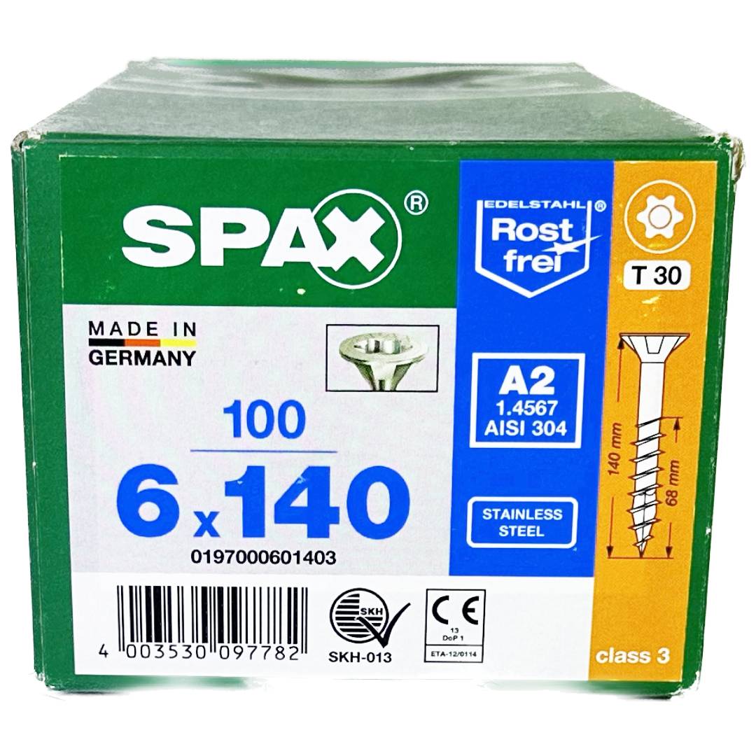 Wkręty Nierdzewne 6x140mm, Wkręty do drewna 100szt, Stal szlachetna A2 Spax