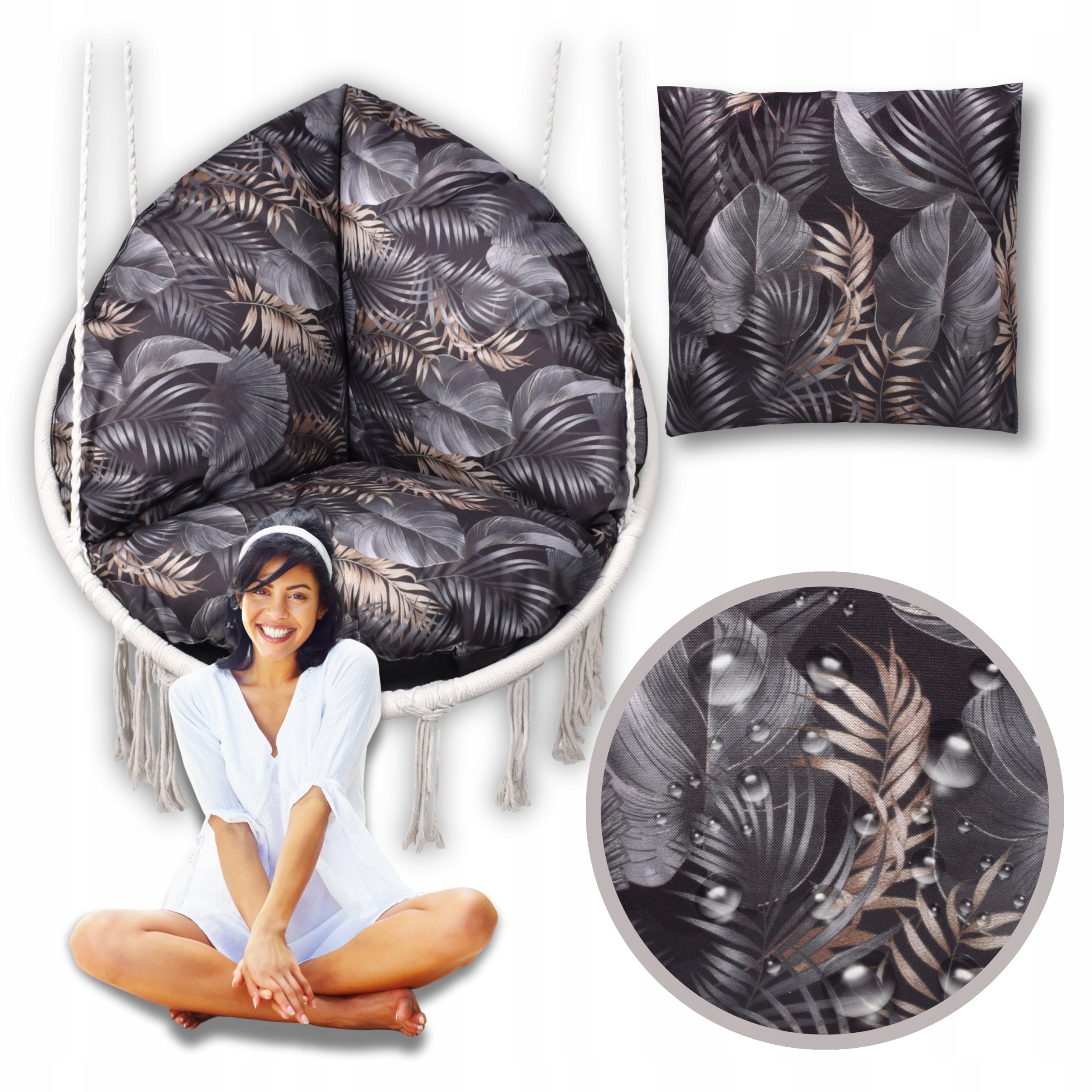 Wodoodporna poduszka ogrodowa okrągła na huśtawkę, fotel, bocianie gniazdo