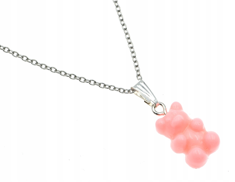 Naszyjnik łańcuszek z zawieszką różowy MIŚ jak żelkek haribo 55cm Materiał Inny