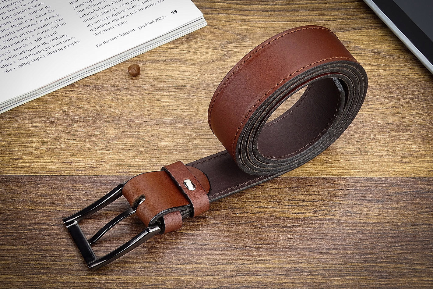 GRACIO pasek skóra męski 120 brązowy GARNITUROWY Rodzaj klamry klasyczna