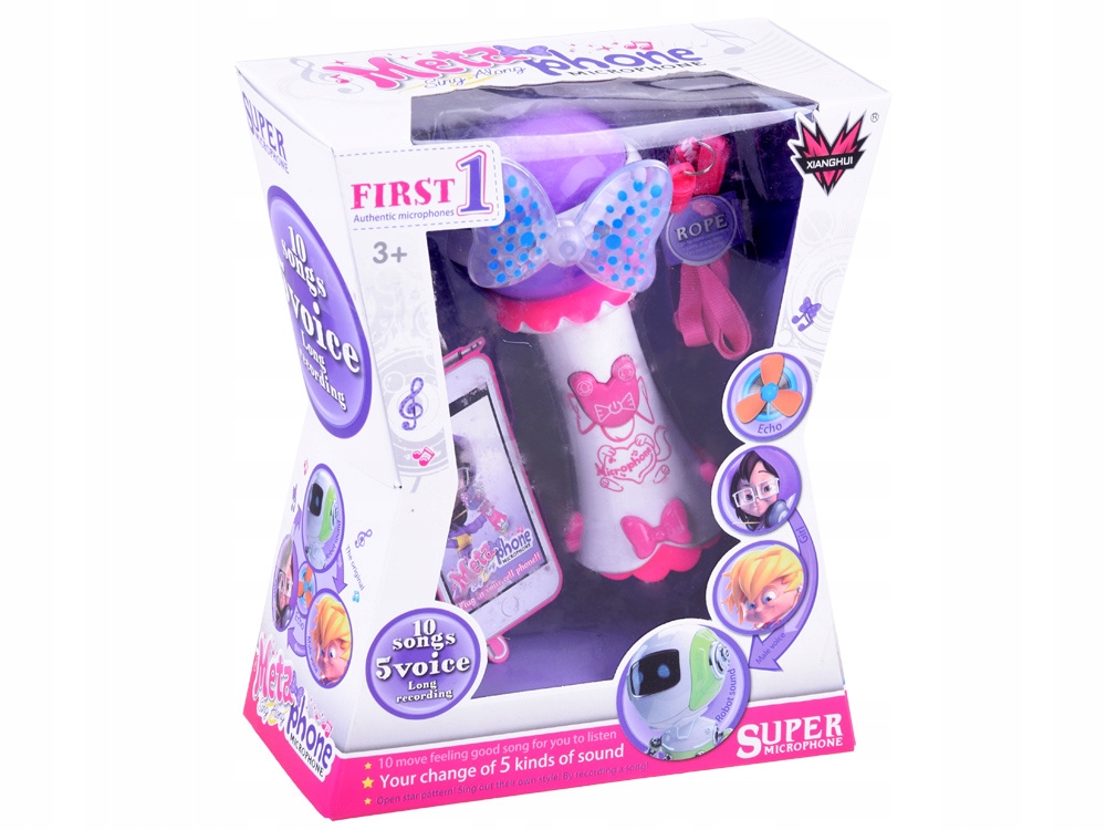 RÓŻOWY MIKROFON KARAOKE DZIECIĘCY /10 MELODII Materiał plastik inny