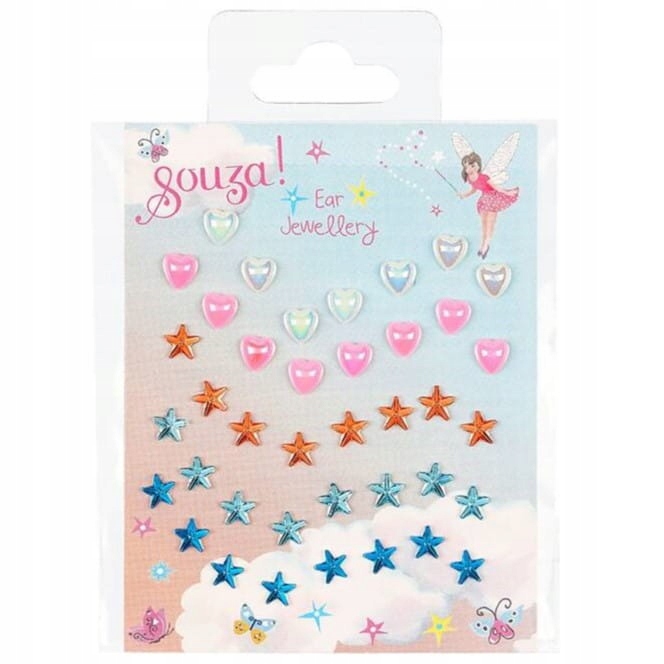 SOUZA Kolczyki samoprzylepne dla dzieci kryształki 3D Serduszka i Gwiazdki