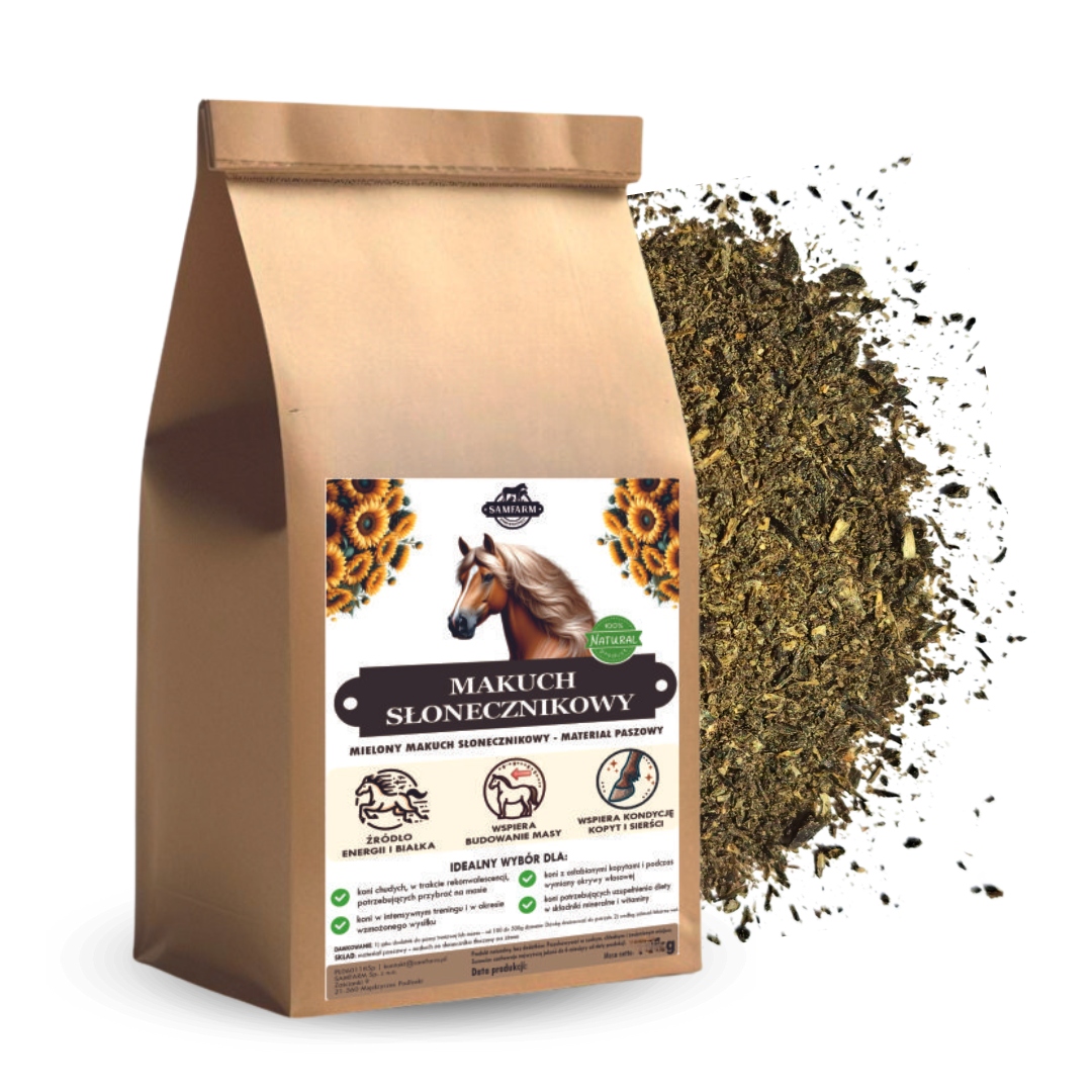 Makuch słonecznikowy dla koni 25kg, wytłoki ze słonecznika Samfarm