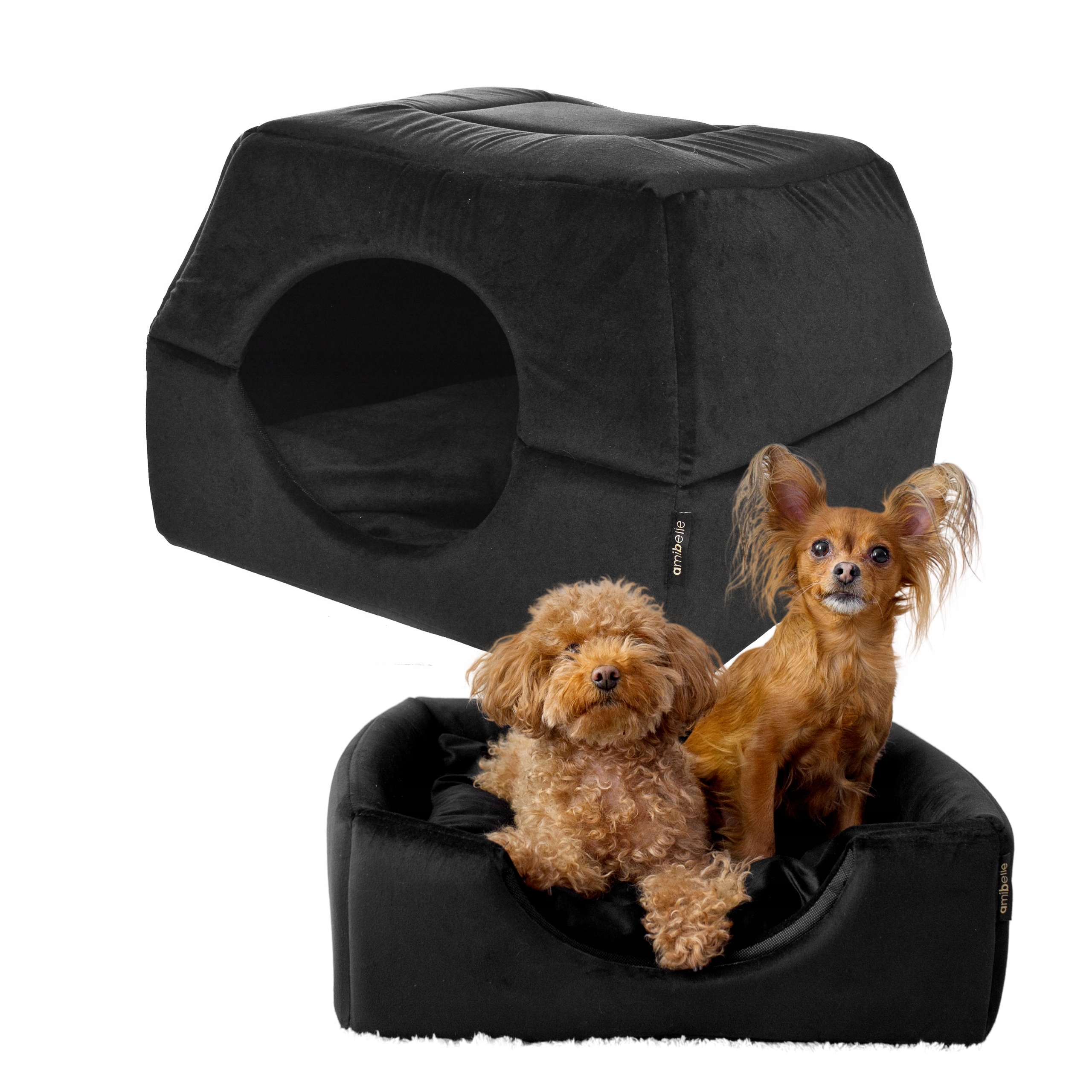 Pelíšek pro psa kočku Budka 2v1 Domeček 48x48 cm Potah Protiskluzové