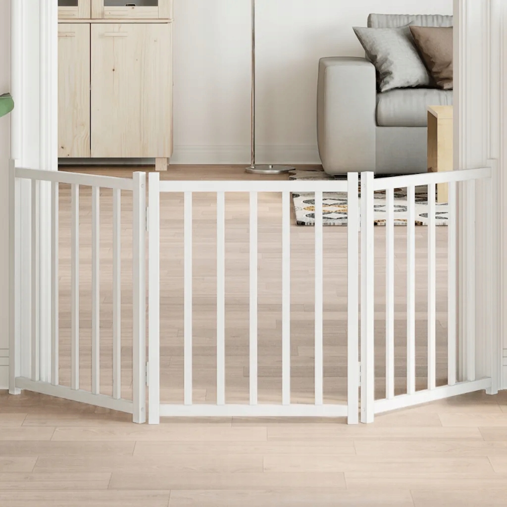 vidaXL Zábrana pro psy skládací 3 panely bílá 150 cm masivní jedle
