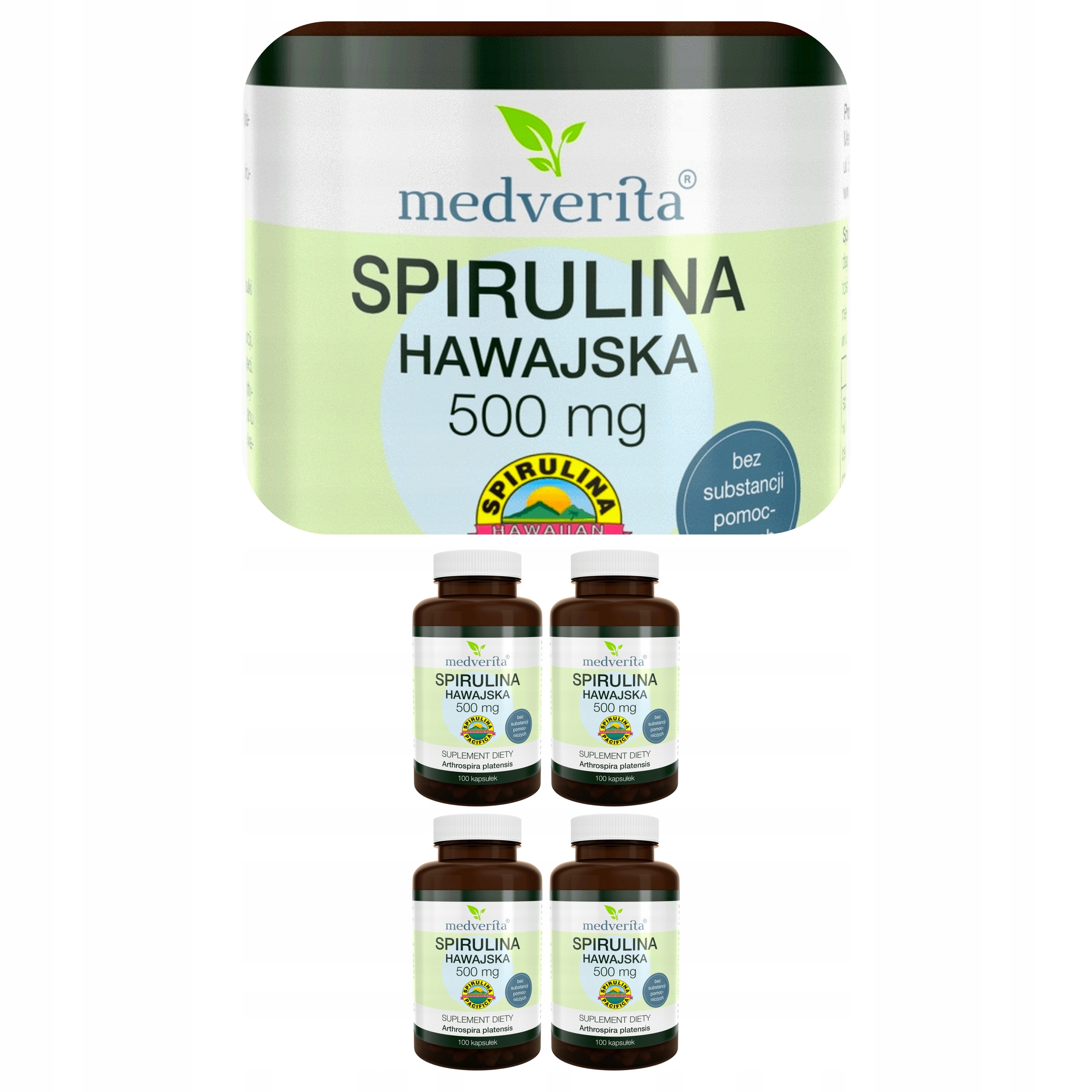 4x Medverita Spirulina Hawajska Pacifica 500 mg Arthrospira Alga 100K