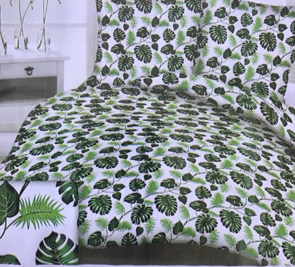 Komplet Pościeli Z Kory 100% Bawełna 160x200cm Liście Monster Zielone