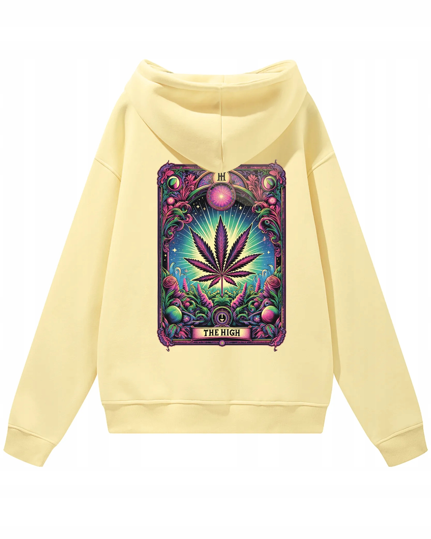 Oversize mikina s kapucí List marihuany The High 420 Vanilková L