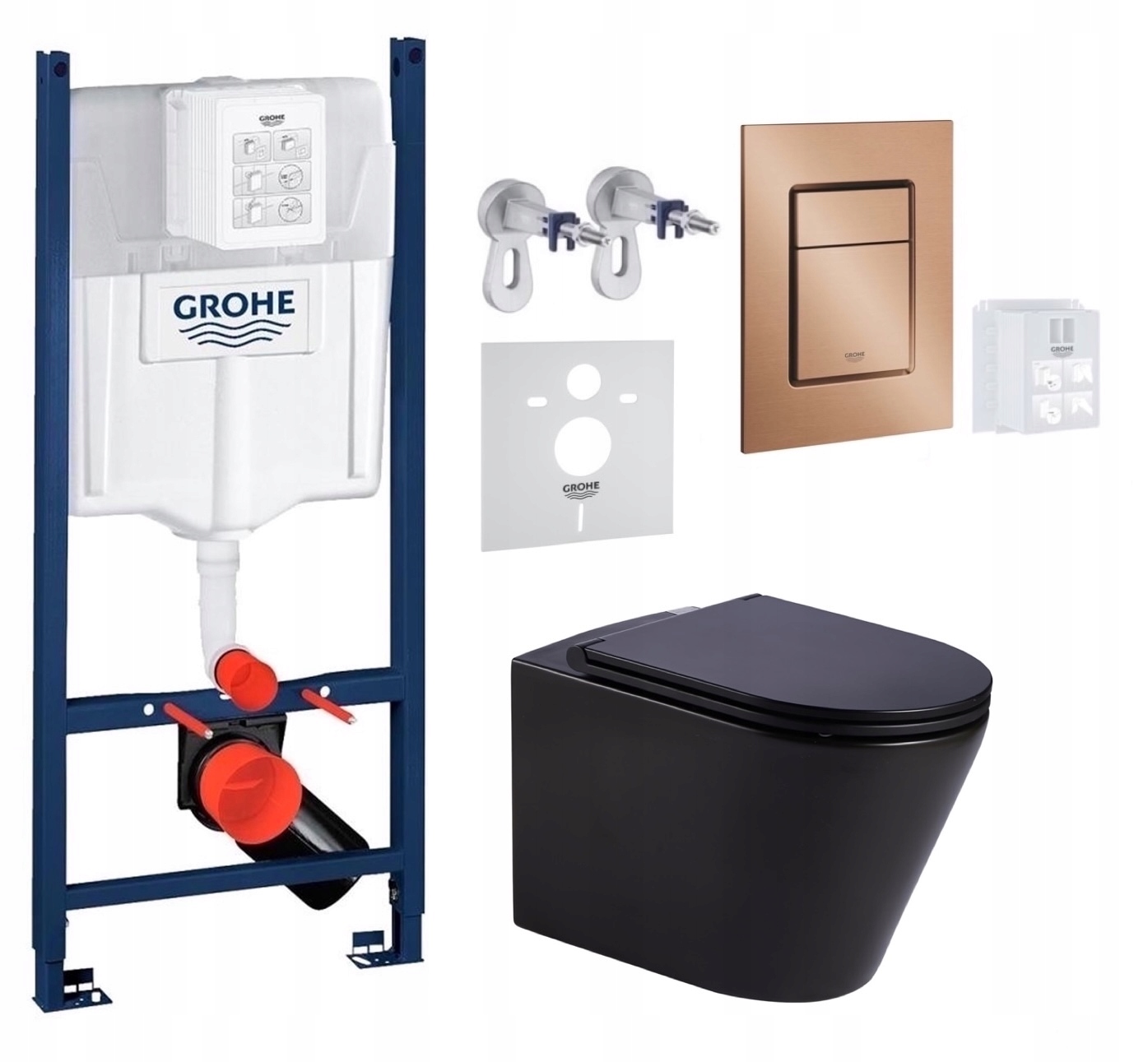 Stelaż Wc Grohe Rapid z miską Wc Jess czarny przyciskiem miedź szczotkowana