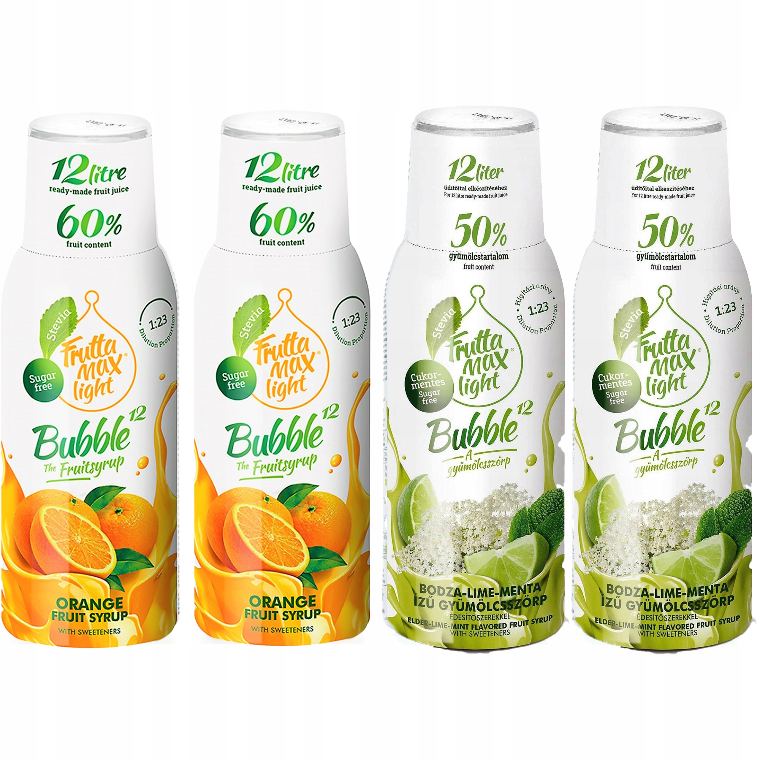 Zestaw 4 syropów do saturatora Soda FruttaMax Light: Bez i Pomarańcz