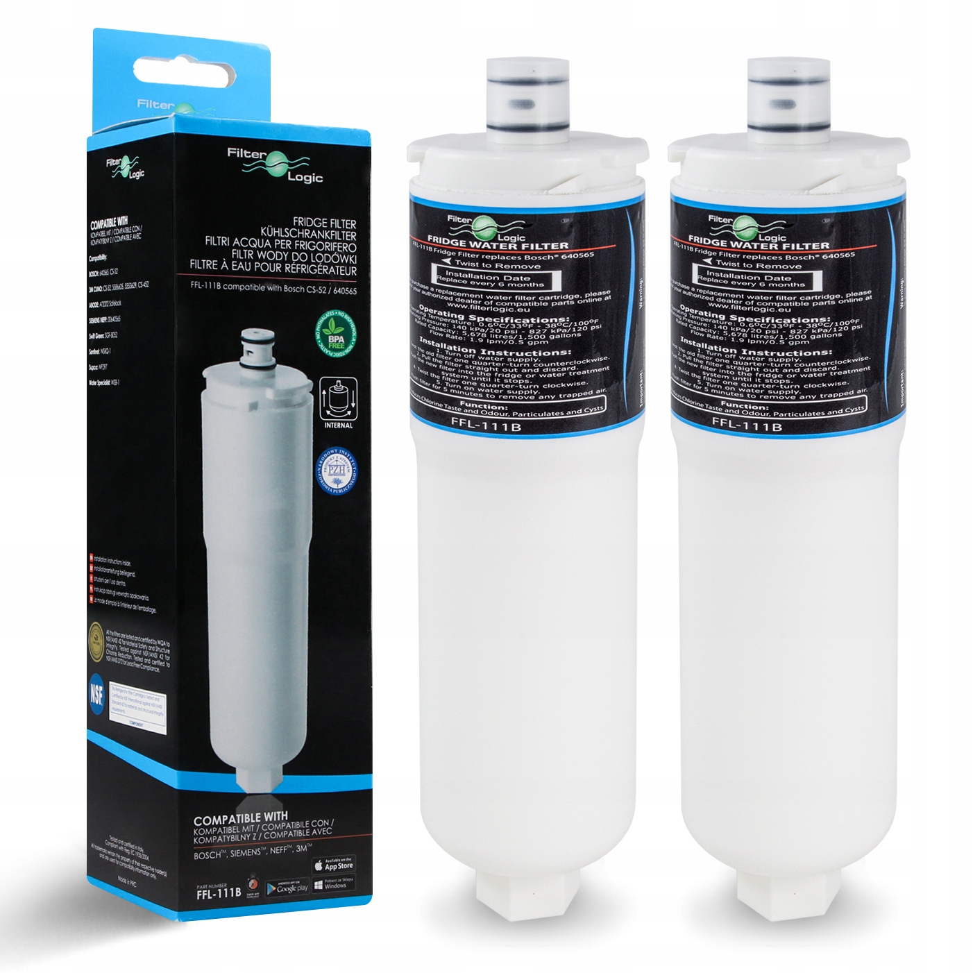 Filtr wody do lodówki FilterLogic FFL-111B Bosch Siemens Neff 3M CS-52 2szt
