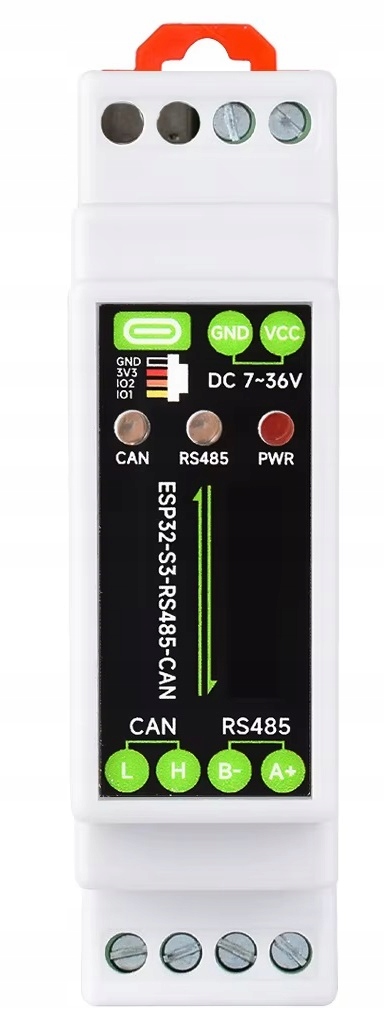 Moduł ESP32 z interfejsami komunikacyjnymi RS485 i Can, Wi-Fi/Bluetooth Din