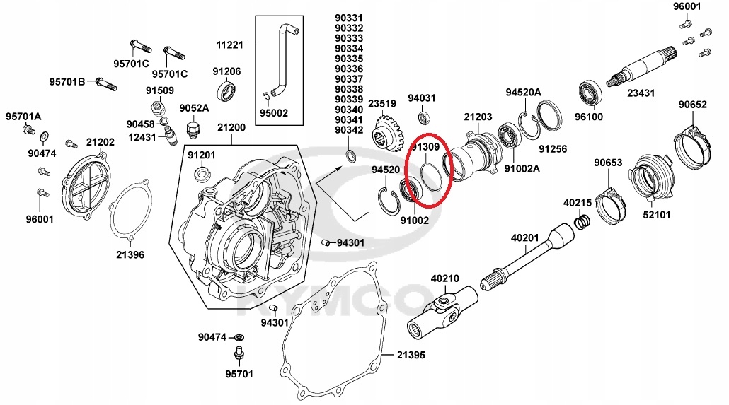 ORING USZCZELNIACZ TULEJA WAŁKA NAPĘDOWEGO KYMCO MXU 300 300R Numer katalogowy części 91309-LCD