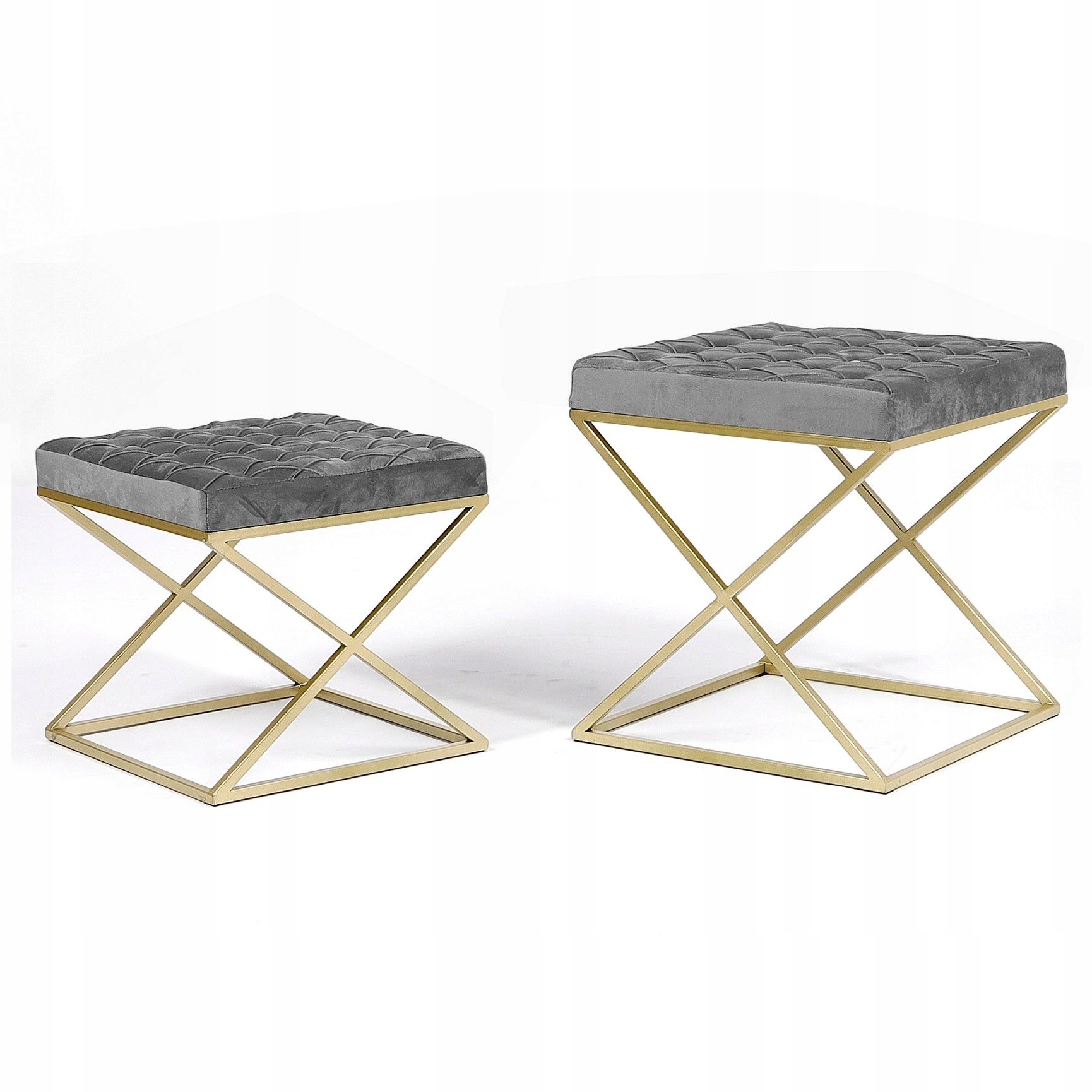 Pufa Welurowa Złota Szara Welur 37 + 46cm 2w1 Głębokość mebla 43 cm