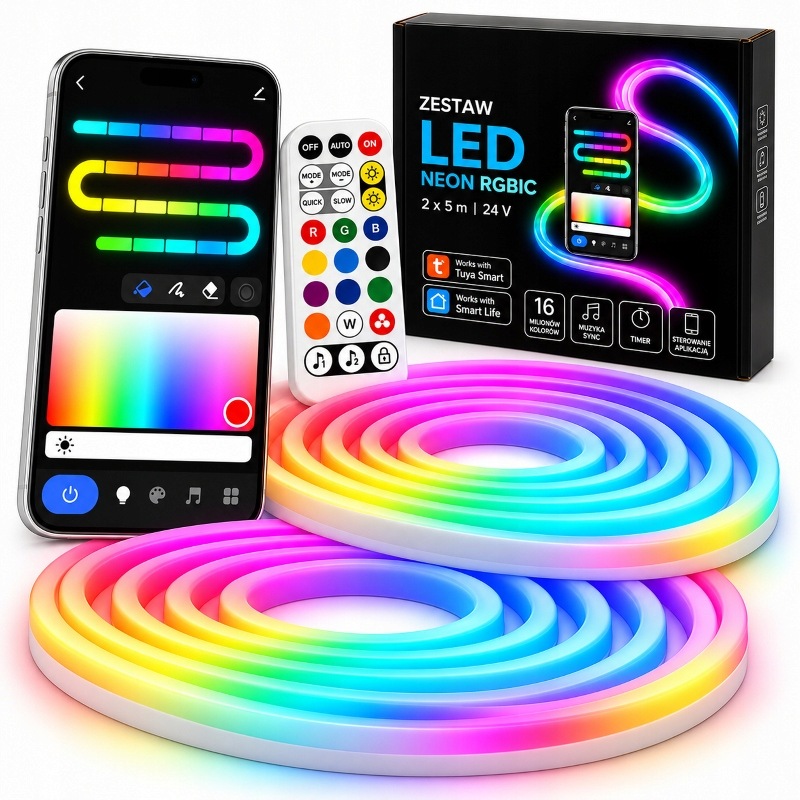 Led pásek Rgb 24V 10M Neon Adresovatelný Venkovní IP65 aplikace Tuya Wifi