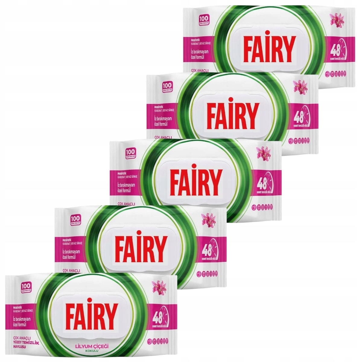 Levně Velké vlhčené čisticí ubrousky Fairy Lilia, sada 5 x 100 ks