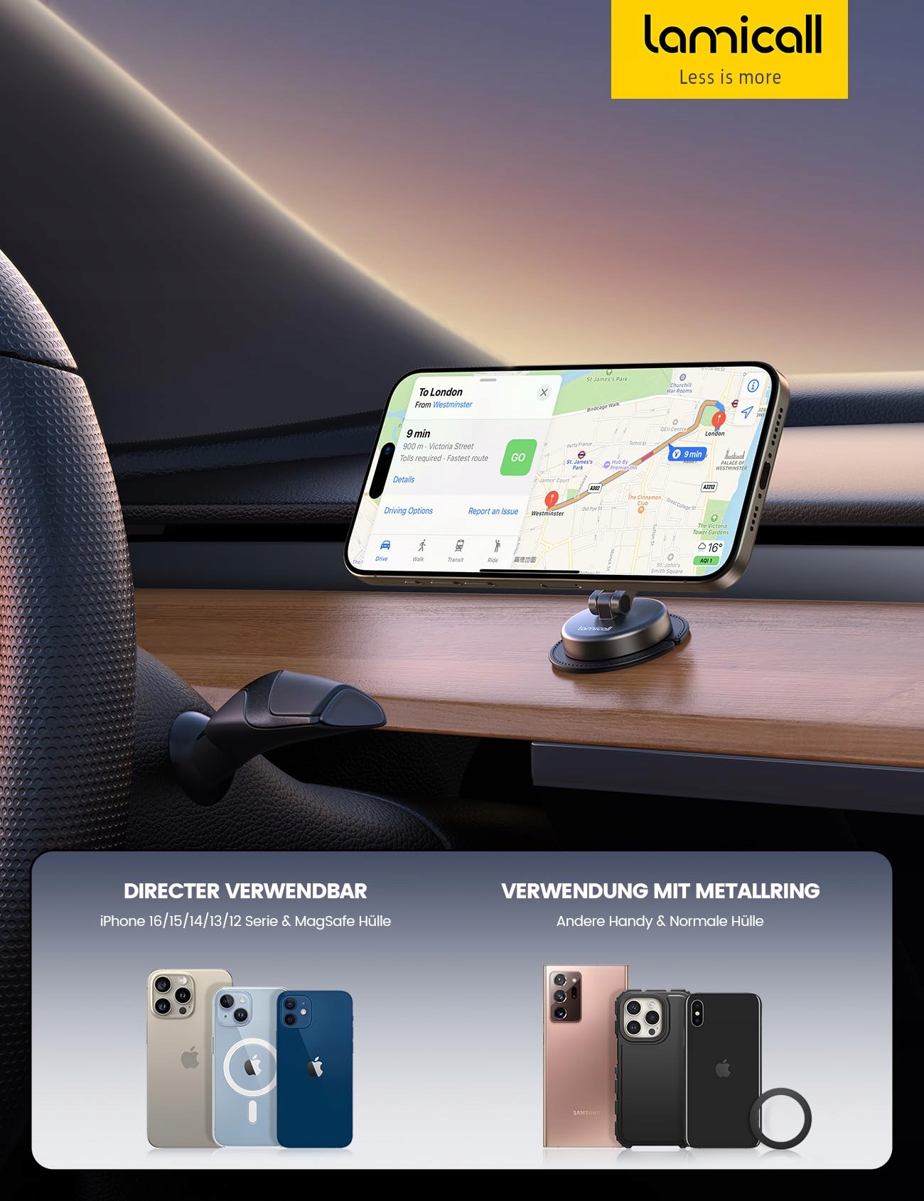 LAMICALL Uchwyt Samochodowy MagSafe Magnetyczny Do iPhone i Telefonów — miniatura 7