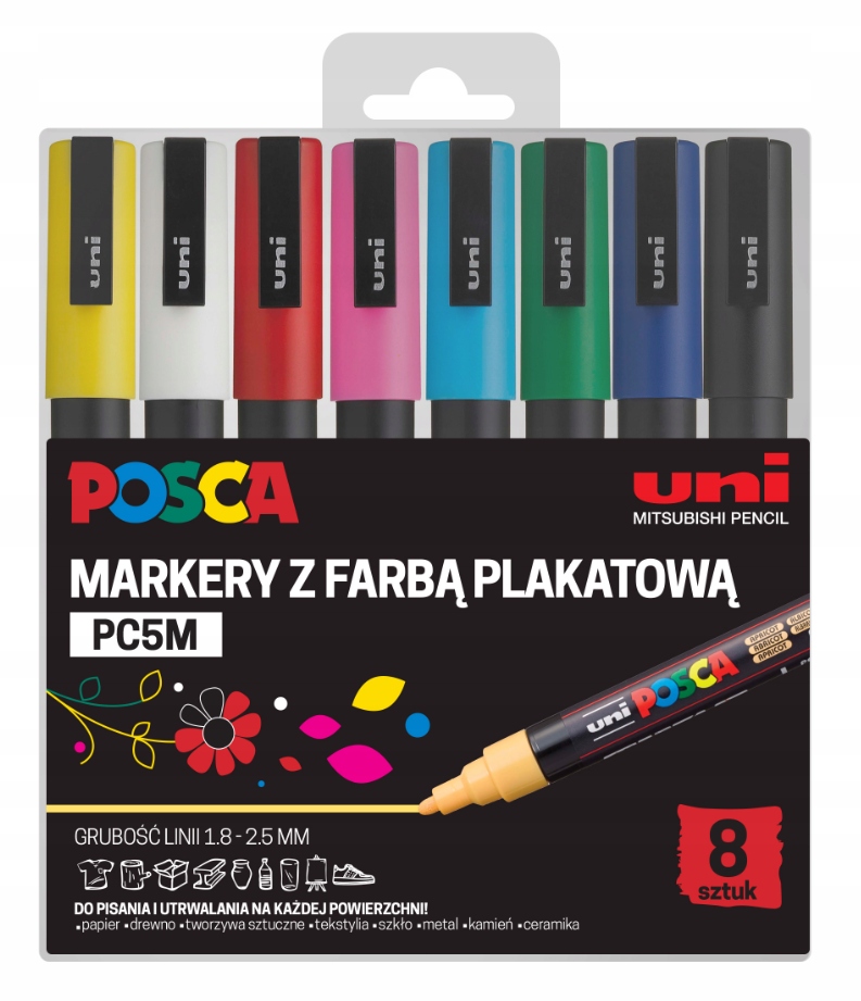 Маркер UNI POSCA PC-5M полный набор 8 шт чехол