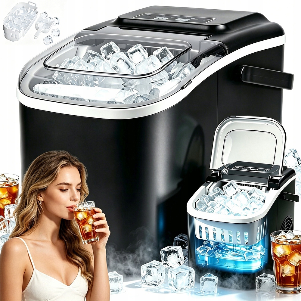 Domácí Výrobník Ledu 12 Kg, Výroba Ledu Za 6 Minut, 8 Kostek, 1.2 L