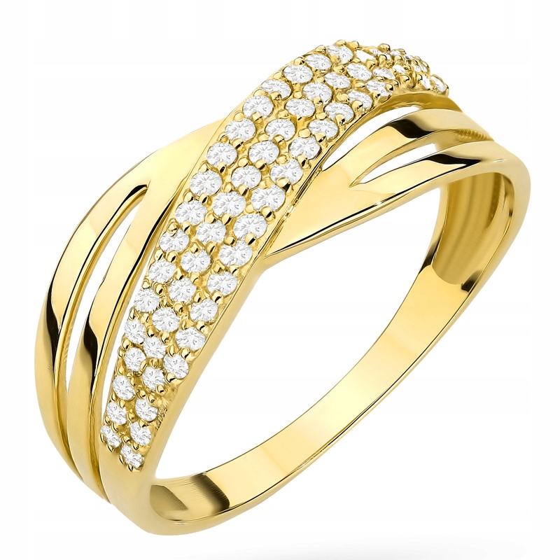 Złoty Pierścionek Obrączka pr. 333 Przeplatany z Cyrkoniami r.21 8k