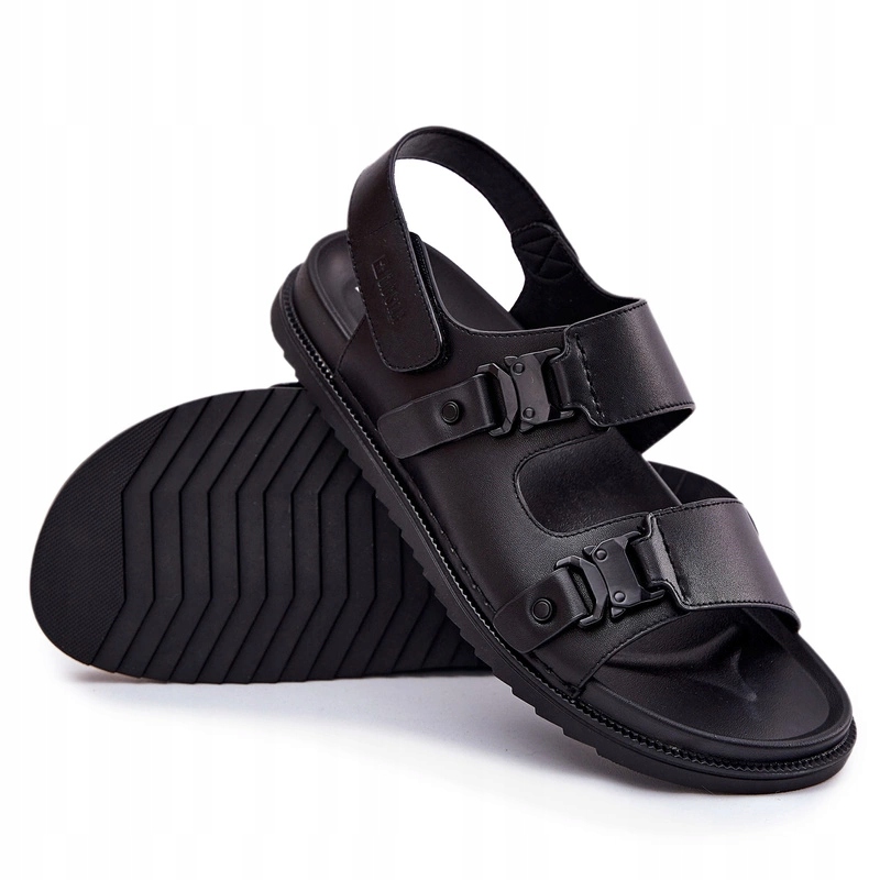 Pánské Sandály Z Přírodní Kůže Se Suchým Zipem Big Star RR174086 Černé 42