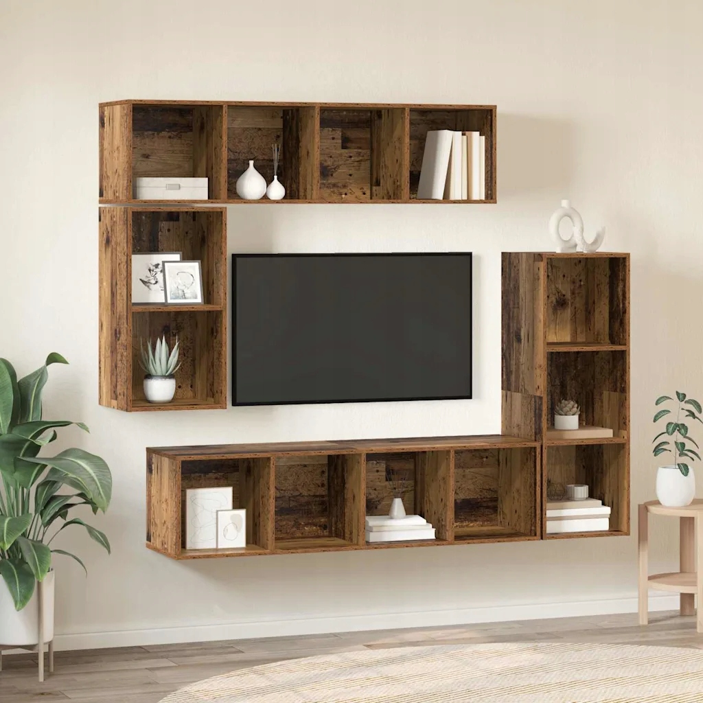 vidaXL Sestava Tv skříněk Nástěnný 4 pcs Staré dřevo kompozitní dřevo