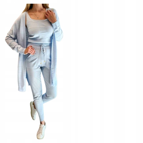 

Komplet sweterkowy top+spodnie+kardigan Czarny