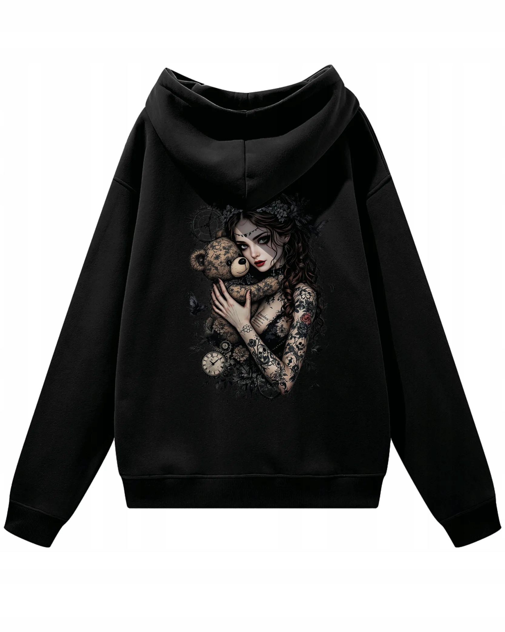 Dívčí Oversize mikina s kapucí s kapucí a medvídkem v gotickém stylu, černá, XXL